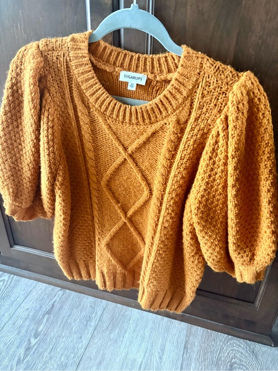 Sugarlips Sweaters - Sugarlips Chunky Mustard Cable Knit Balloon Sleeve Sweater